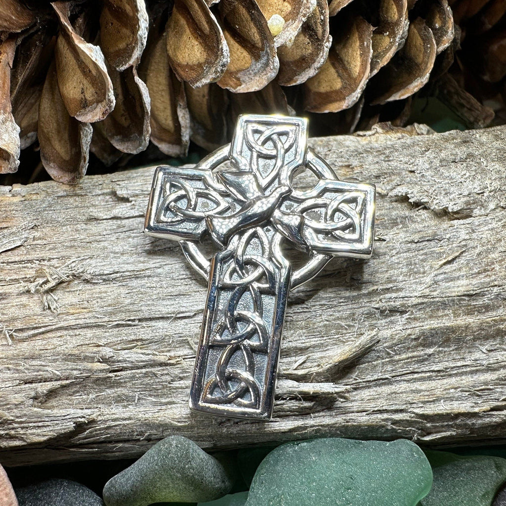 Celtic Cross Dove of Peace Brooch