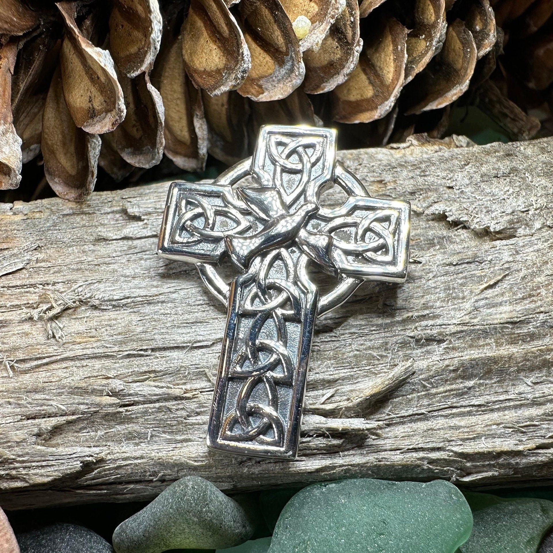 Celtic Cross Dove of Peace Brooch