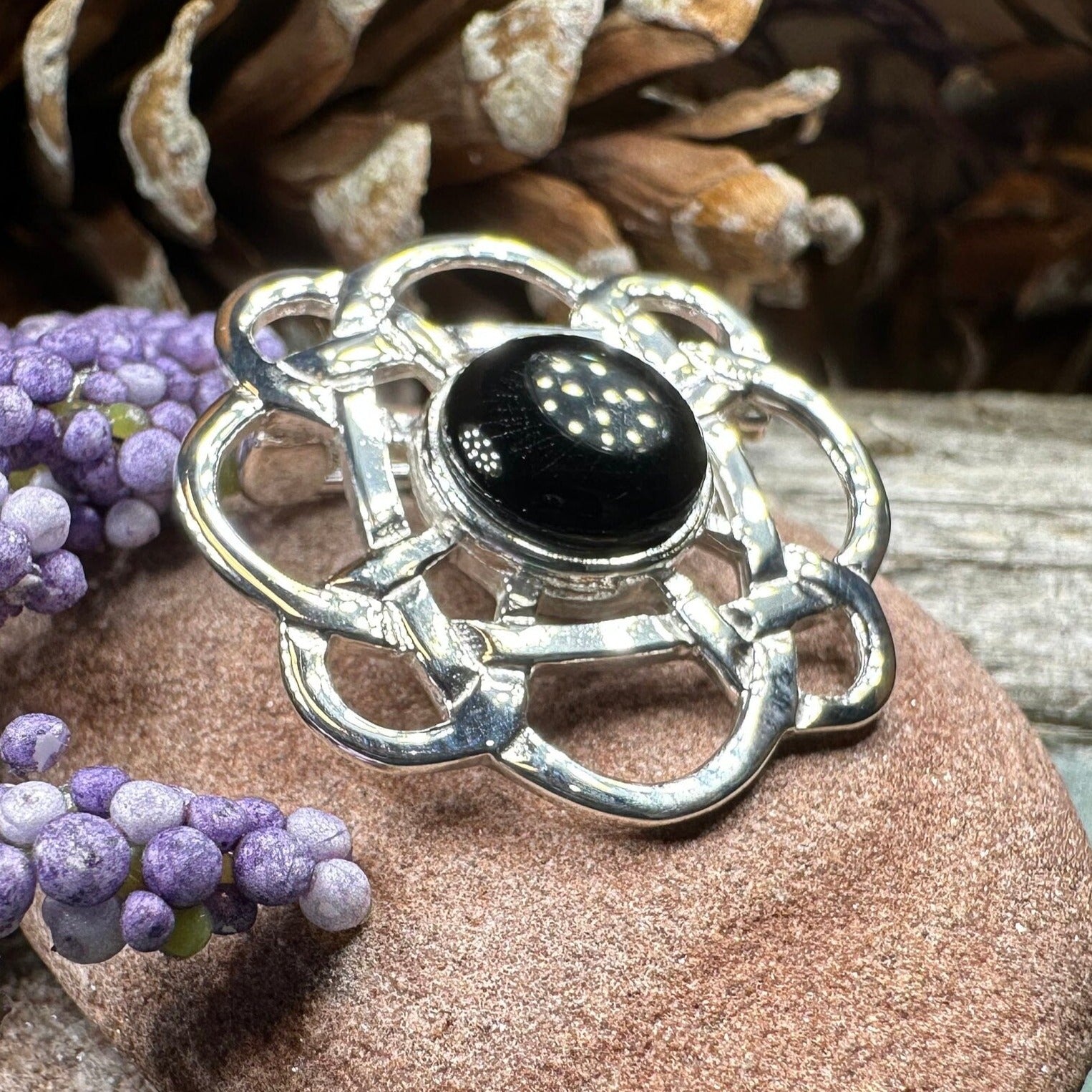 Onyx Celtic Knot Brooch