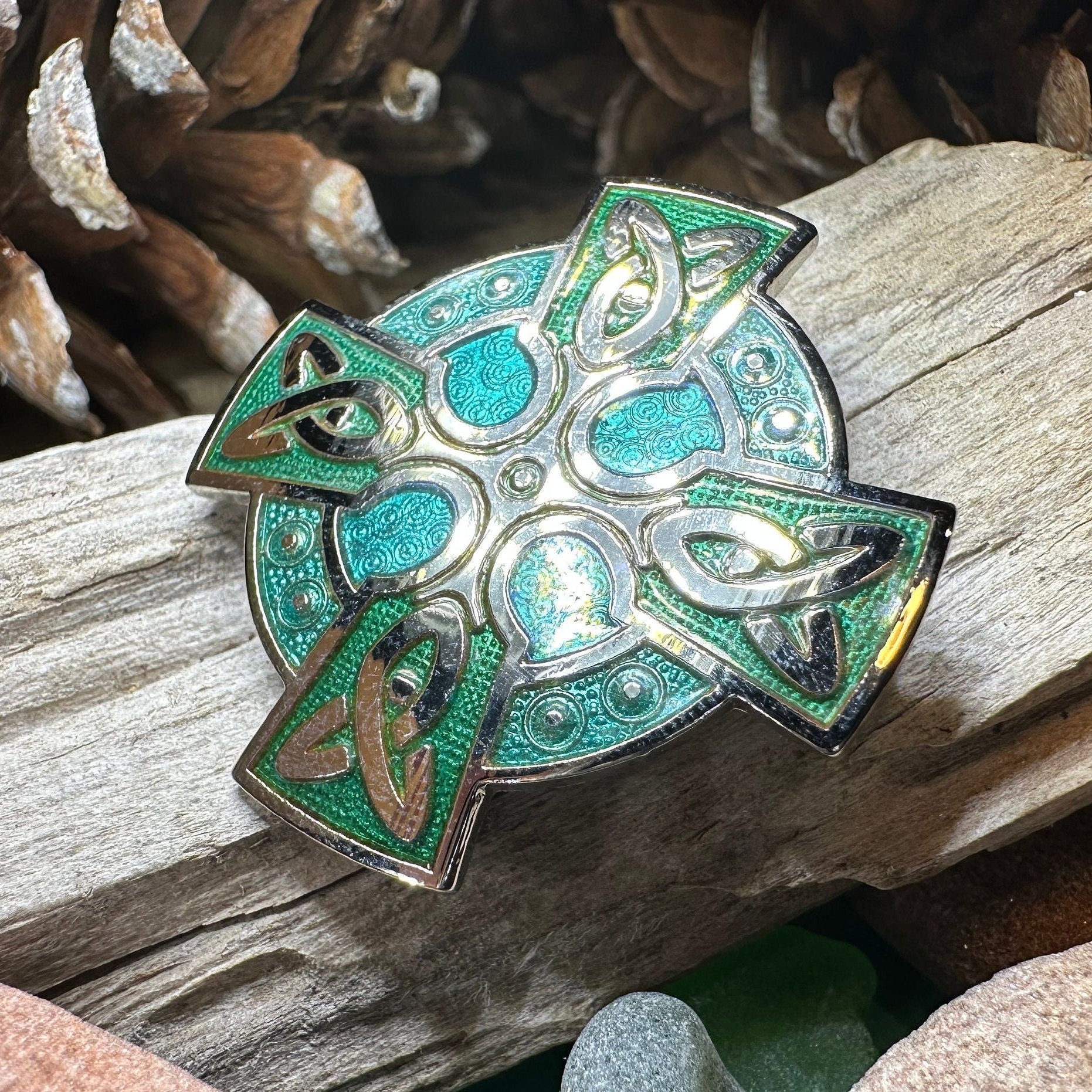 Emerald Green Celtic Cross Brooch