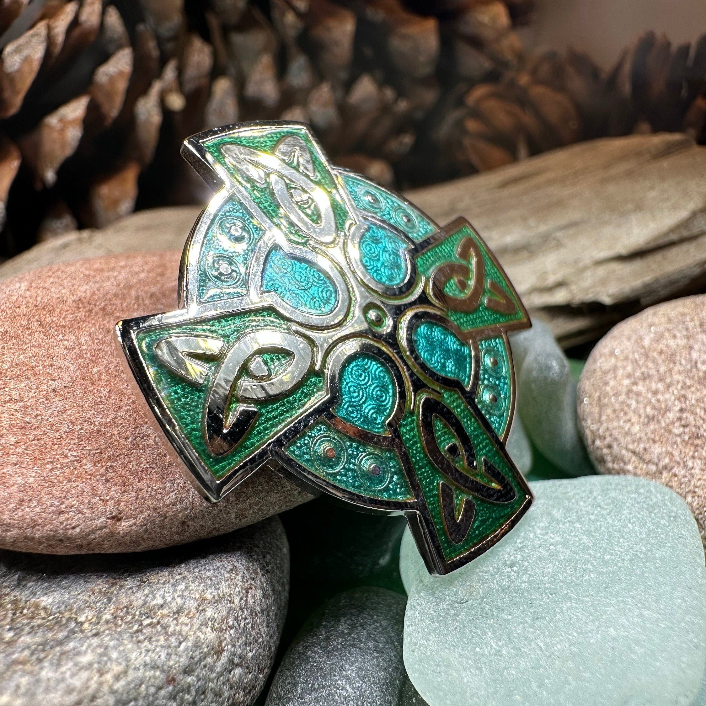 Emerald Green Celtic Cross Brooch