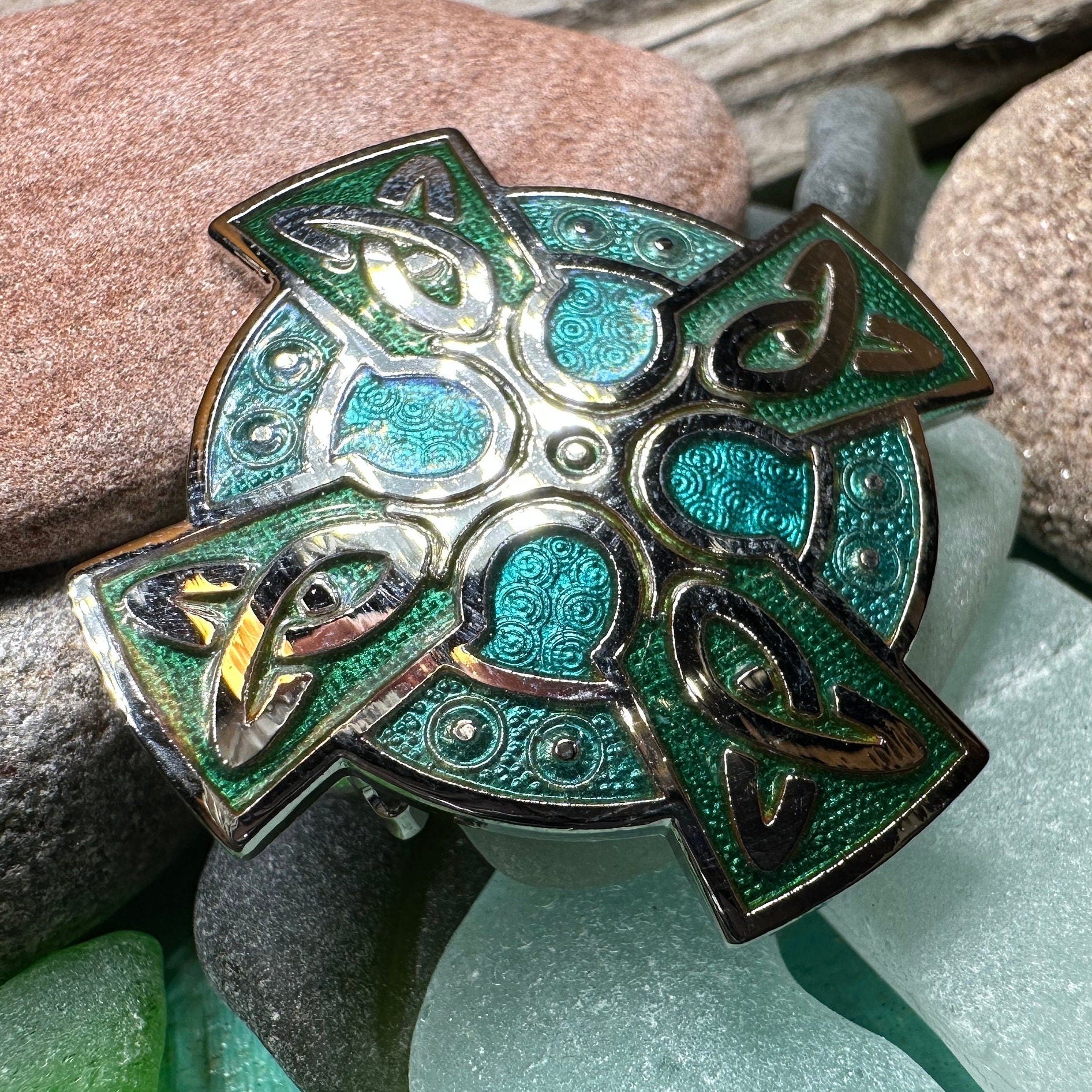Emerald Green Celtic Cross Brooch