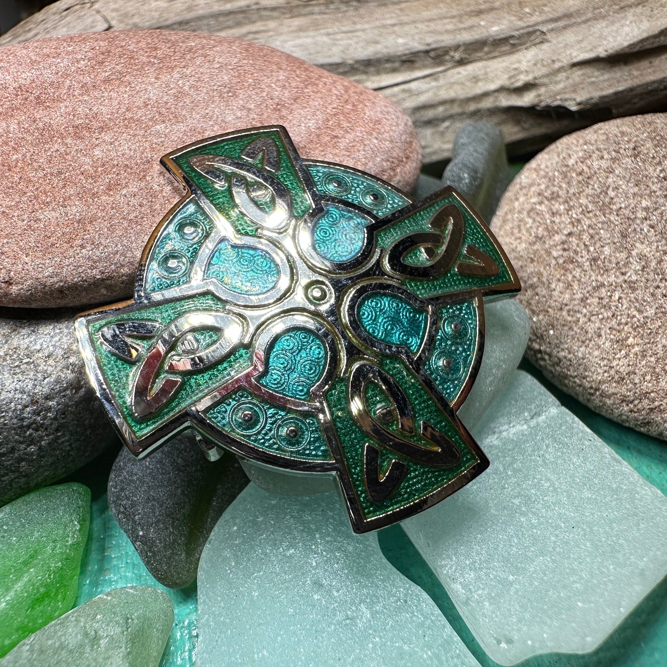 Emerald Green Celtic Cross Brooch