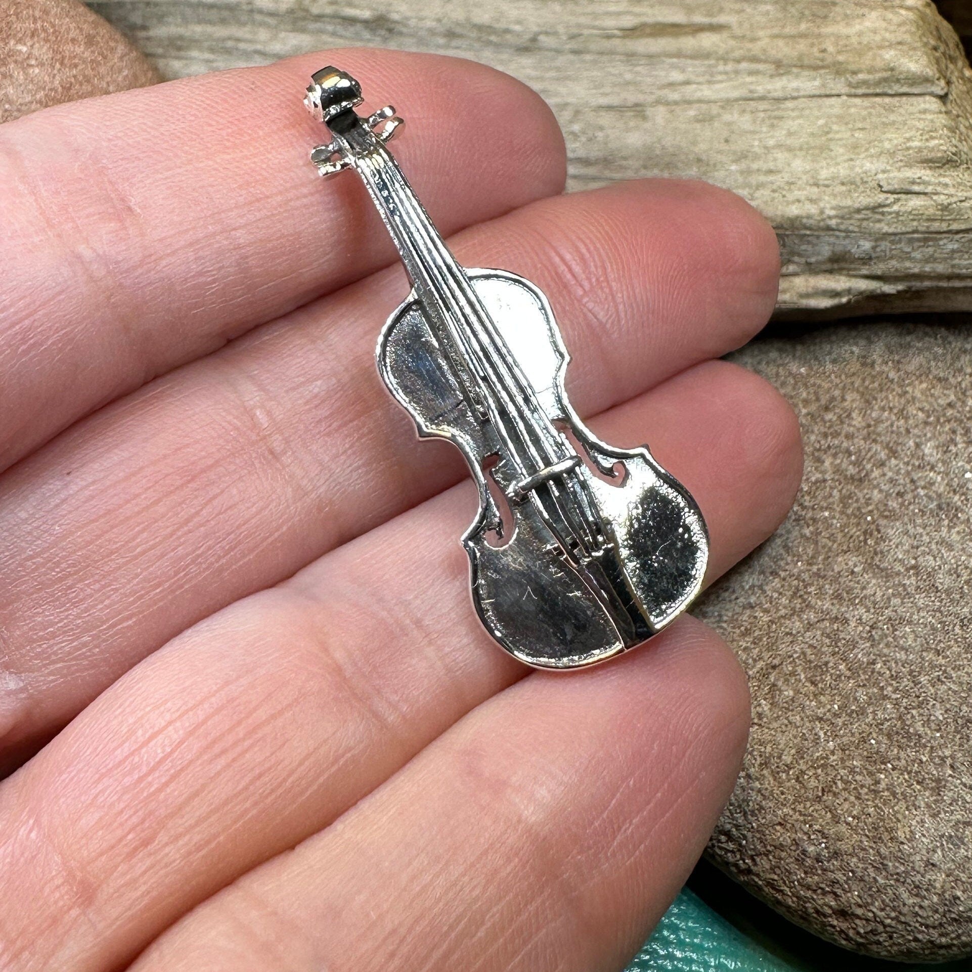 Irish Fiddle Sterling Silver Brooch