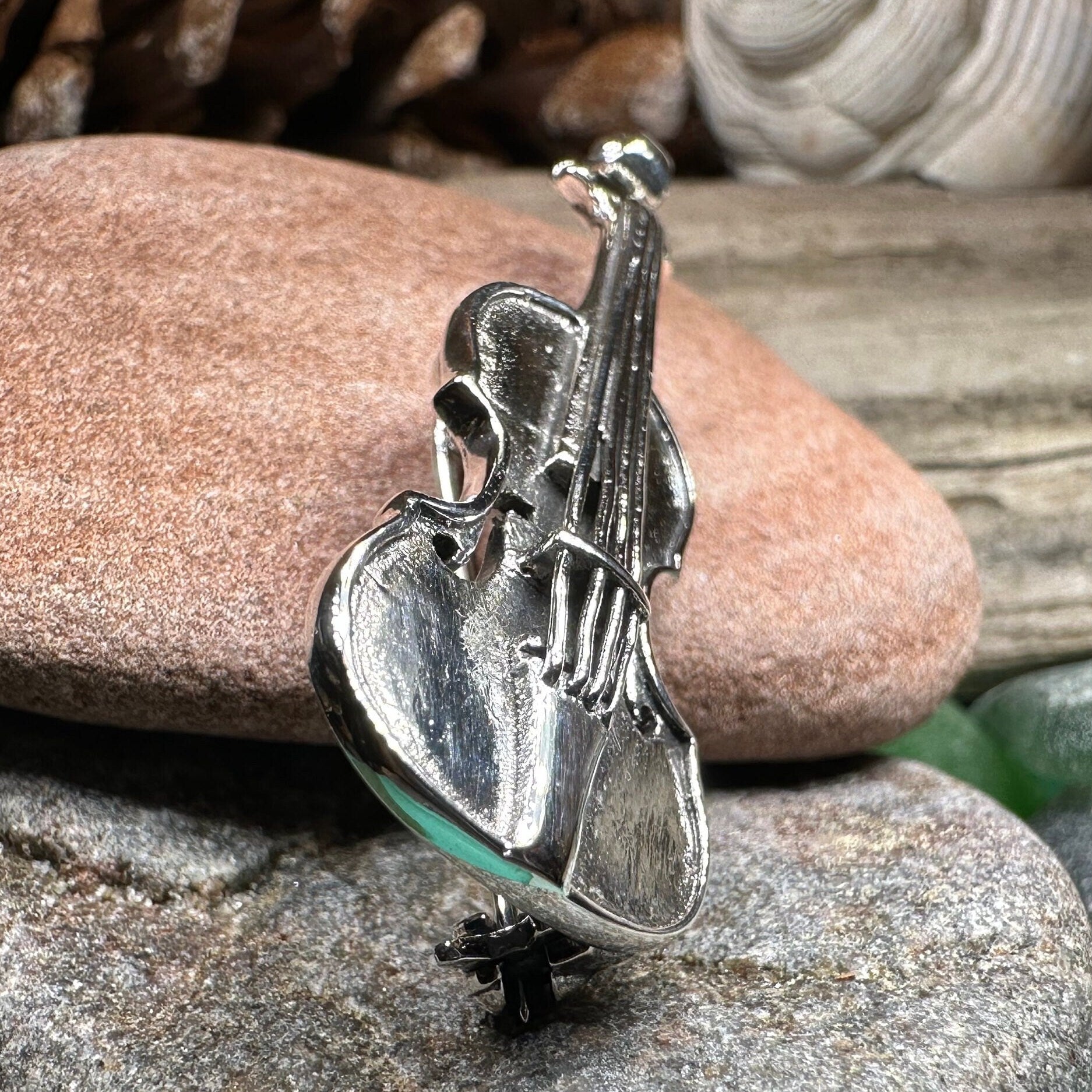 Irish Fiddle Sterling Silver Brooch