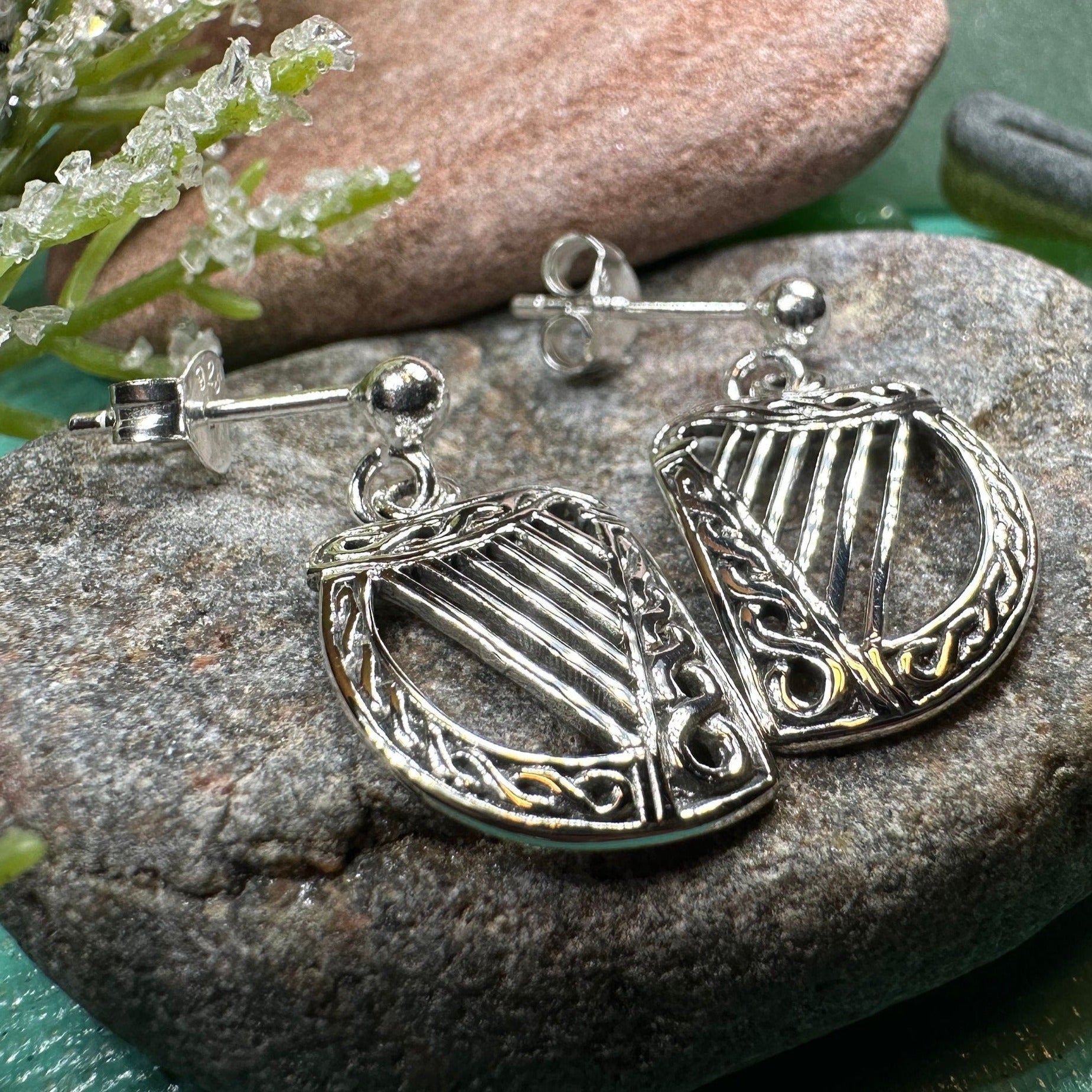 Ancient Harp Post Back Earrings