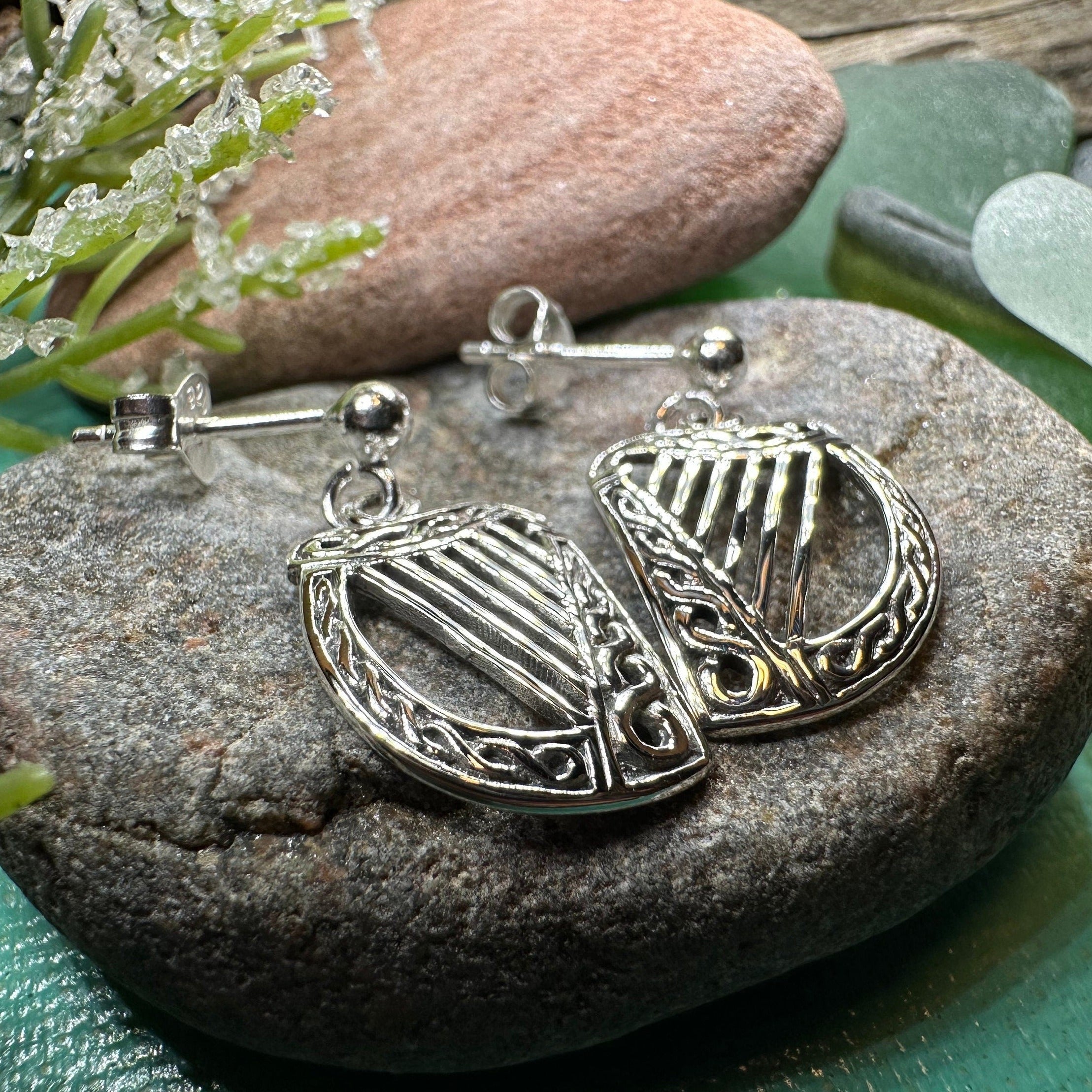 Ancient Harp Post Back Earrings