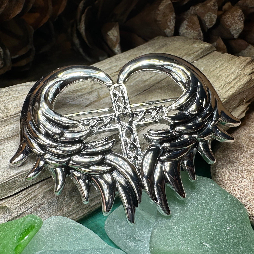 Angel Wings Celtic Cross Brooch