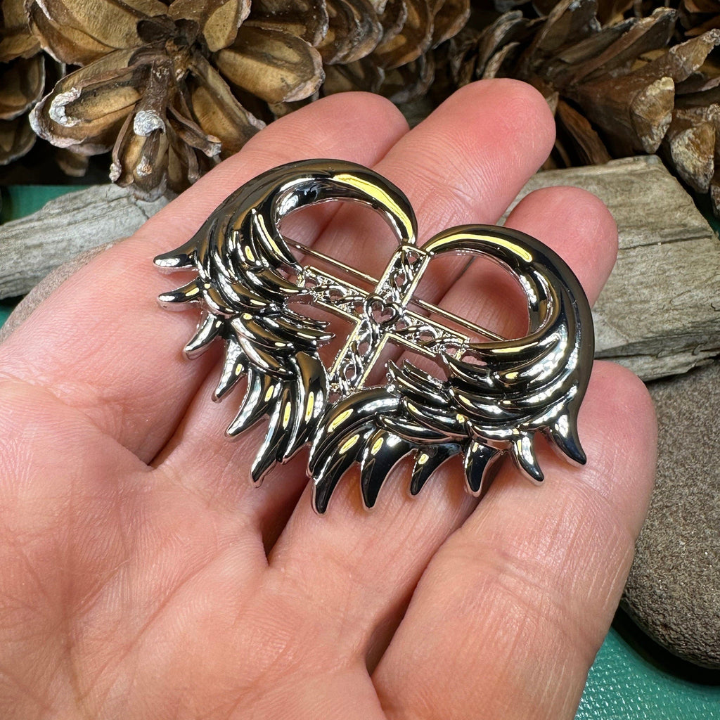 Angel Wings Celtic Cross Brooch