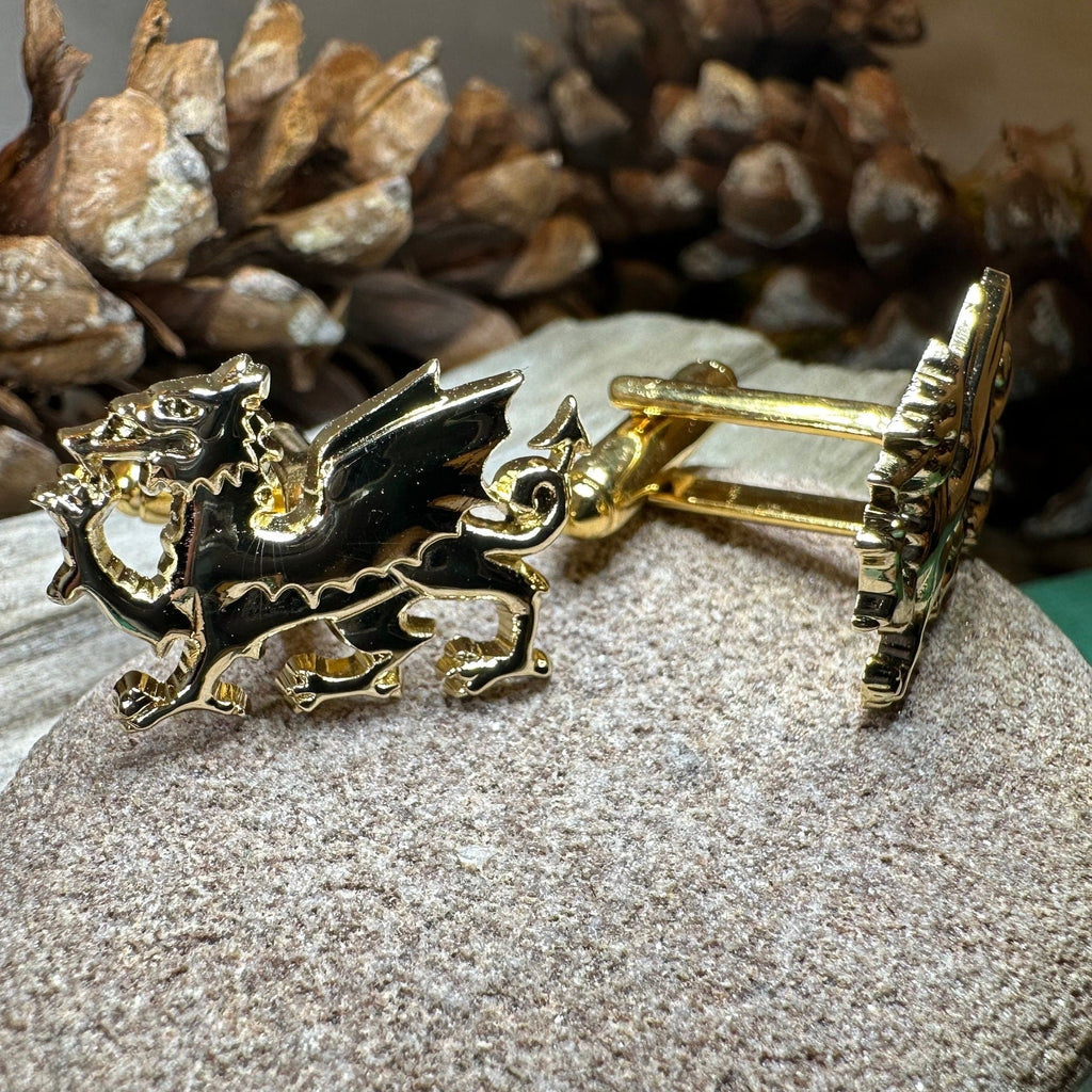 Golden Welsh Dragon Cuff Links