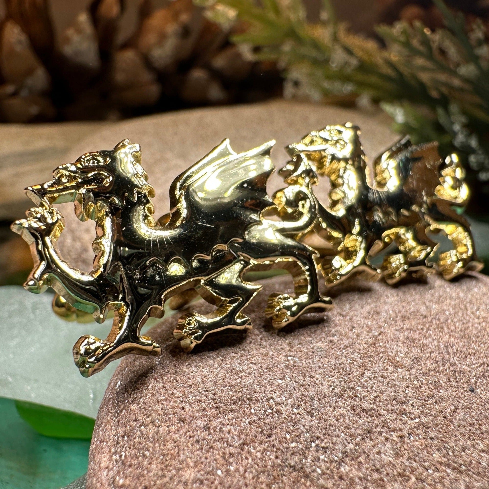 Golden Welsh Dragon Cuff Links