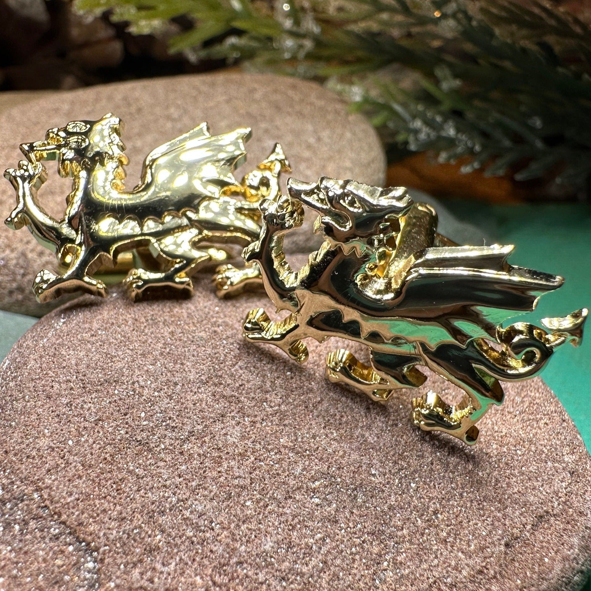 Golden Welsh Dragon Cuff Links