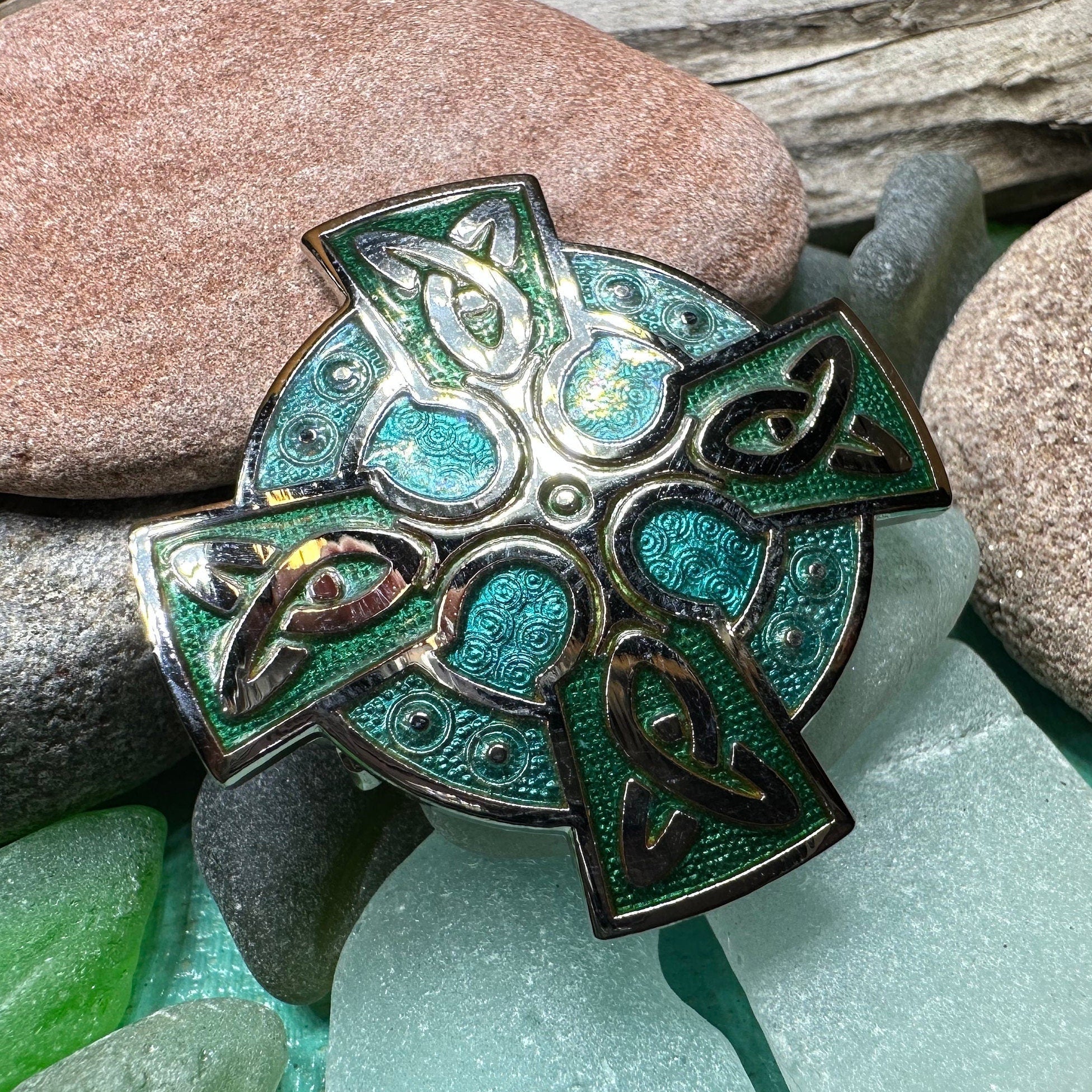 Emerald Green Celtic Cross Brooch