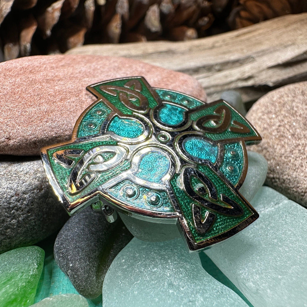 Emerald Green Celtic Cross Brooch