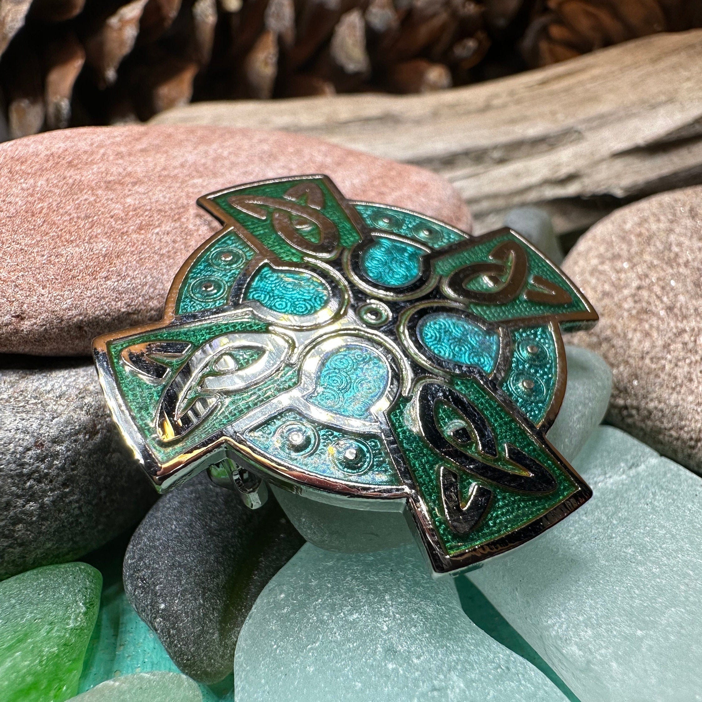 Emerald Green Celtic Cross Brooch