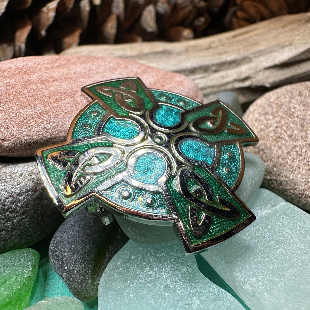 Emerald Green Celtic Cross Brooch
