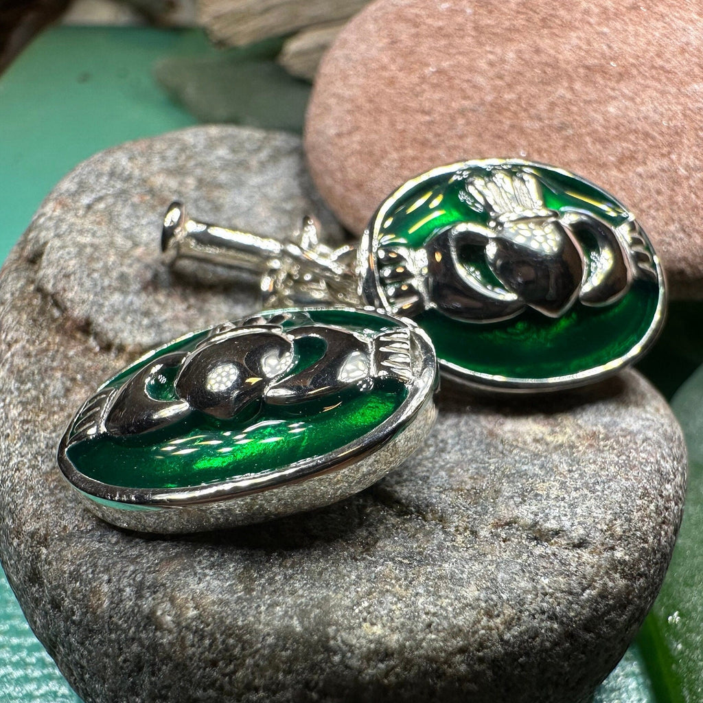 Emerald Green Claddagh Cuff Links