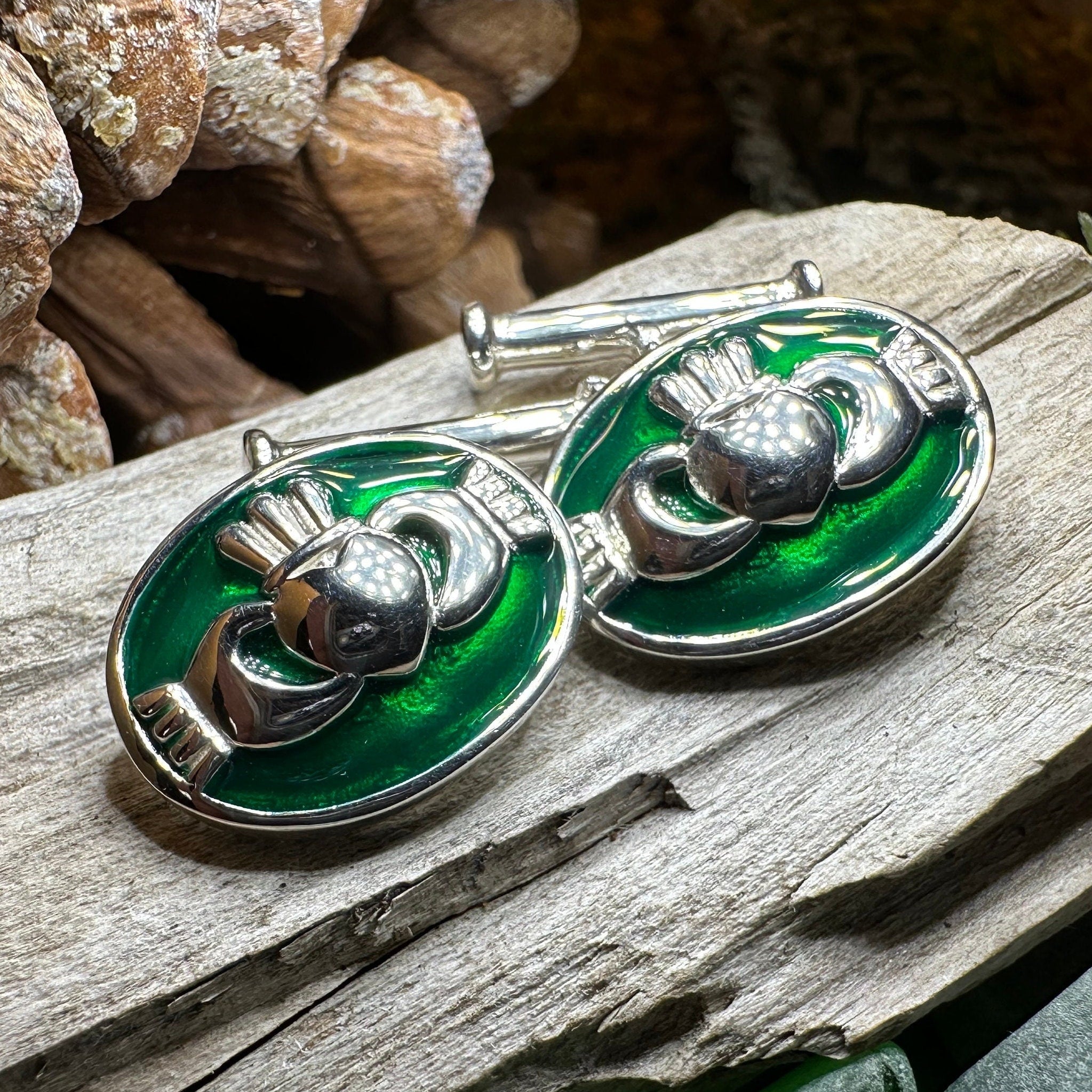 Emerald Green Claddagh Cuff Links