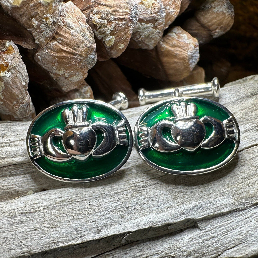 Emerald Green Claddagh Cuff Links
