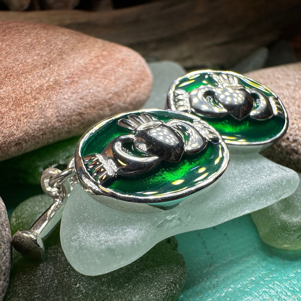 Emerald Green Claddagh Cuff Links