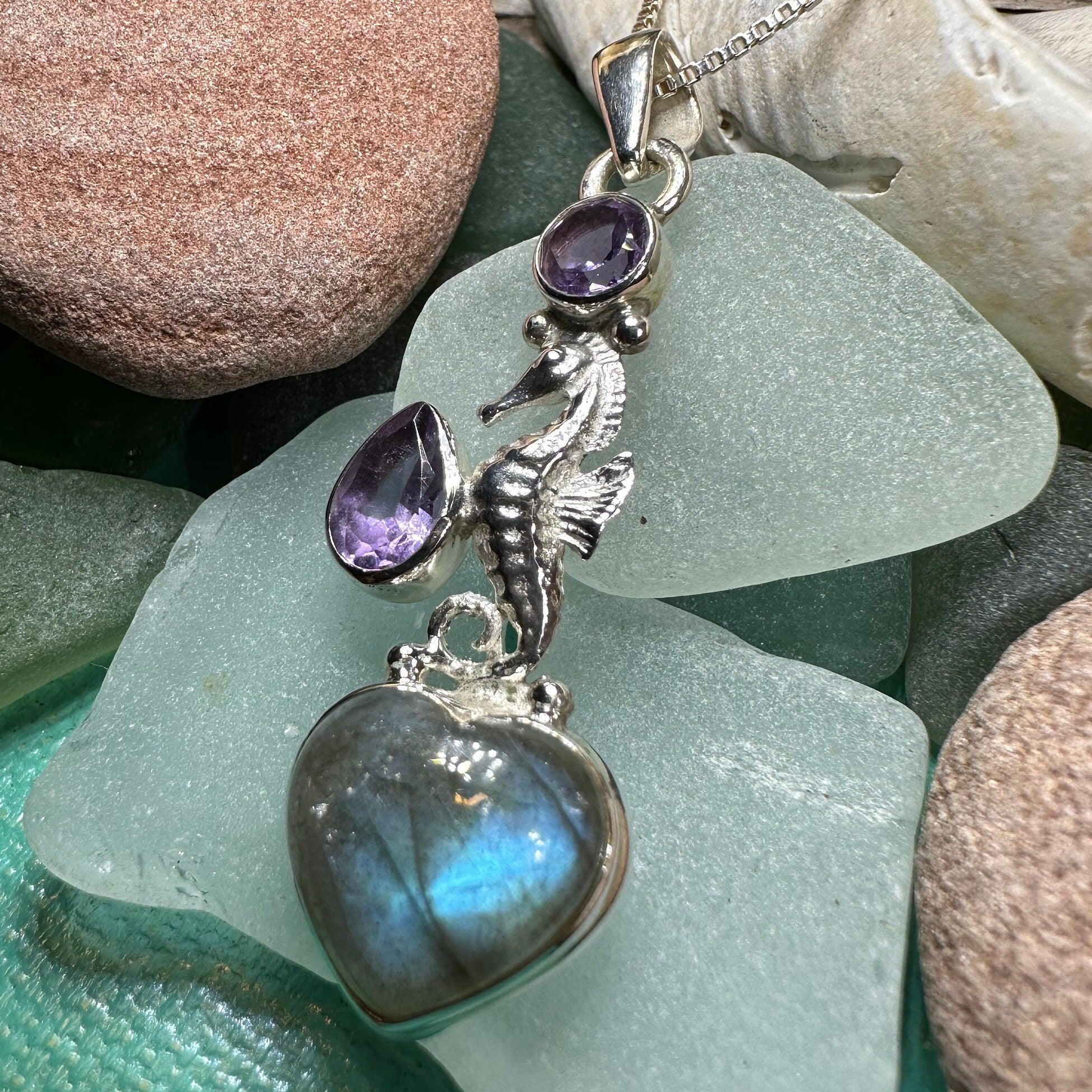 Seamist Seahorse Labradorite Necklace