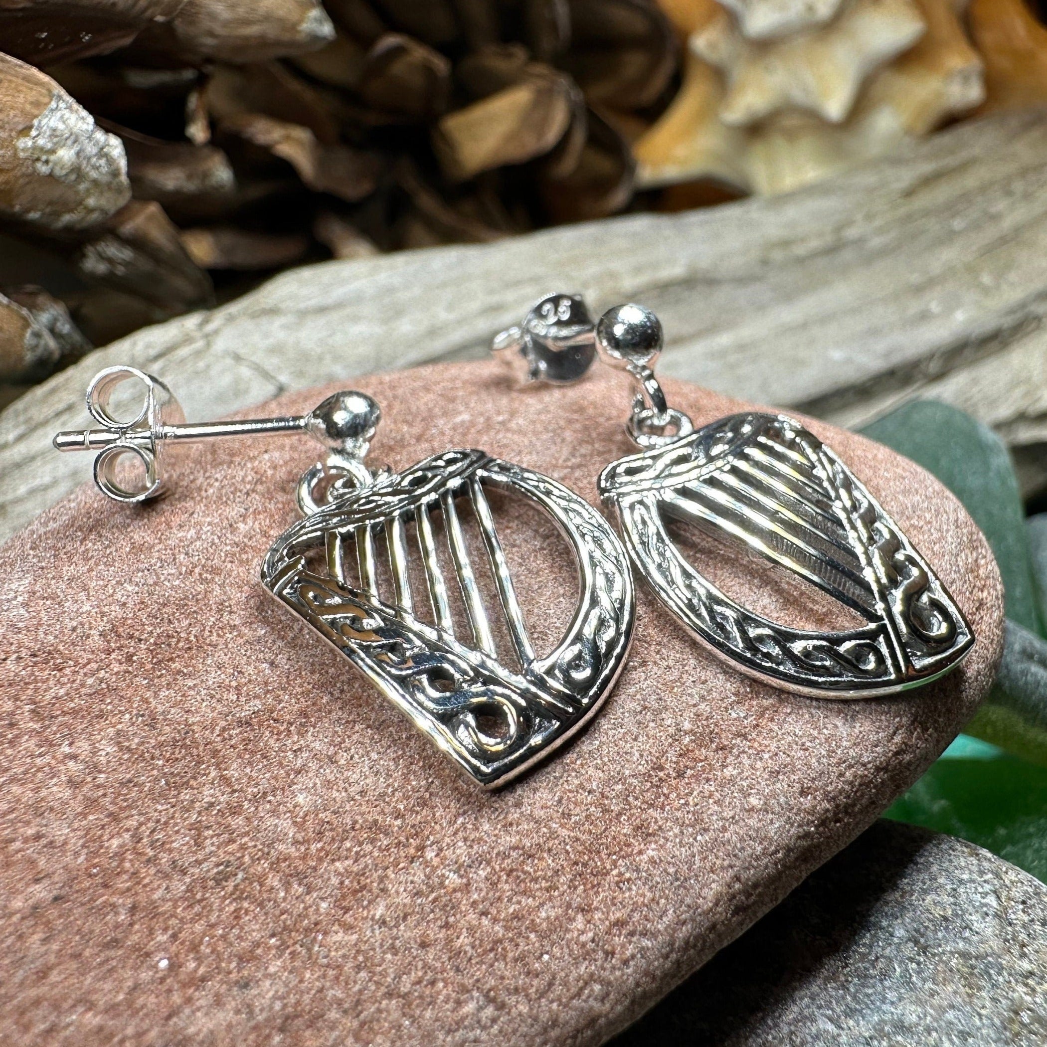 Ancient Harp Post Back Earrings
