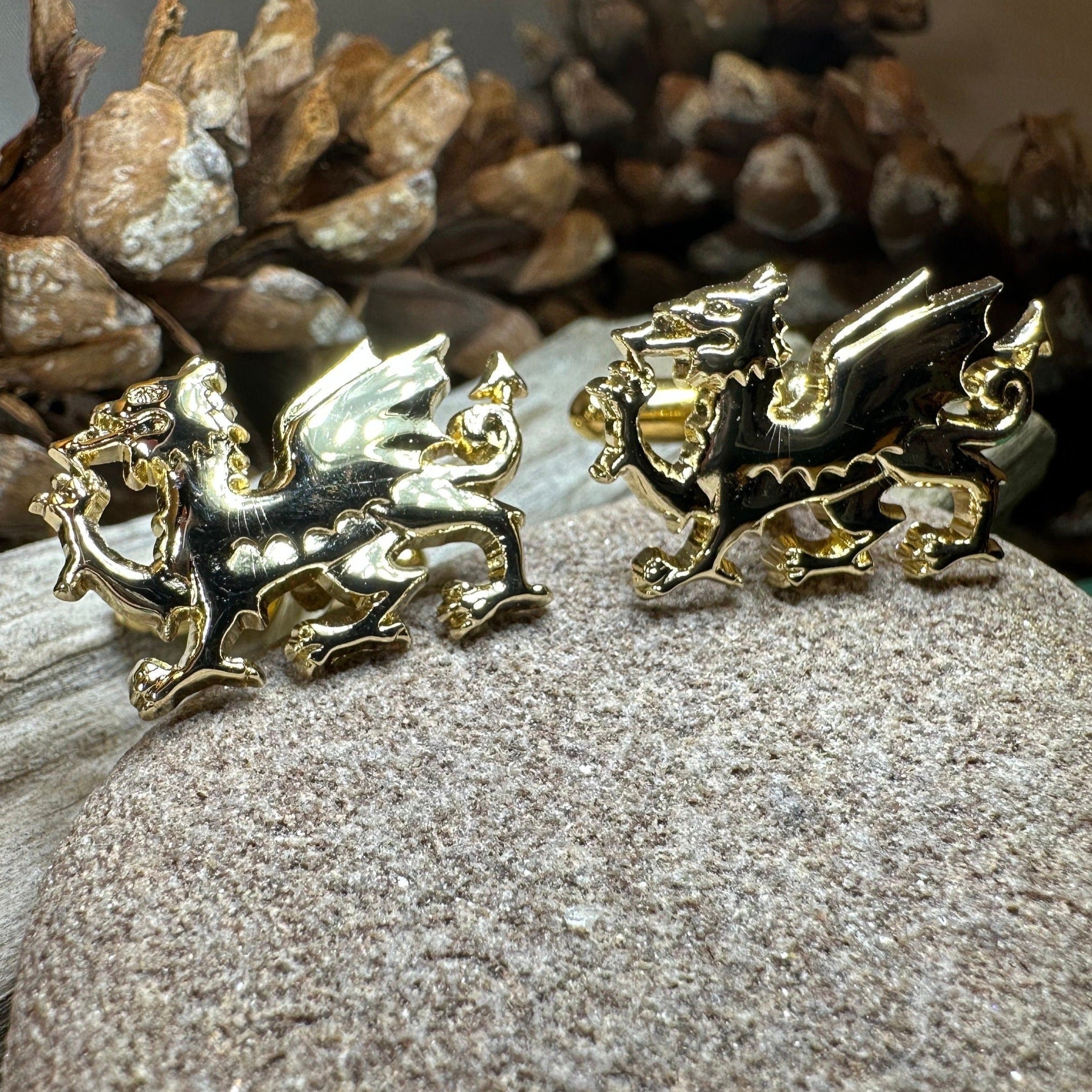 Golden Welsh Dragon Cuff Links