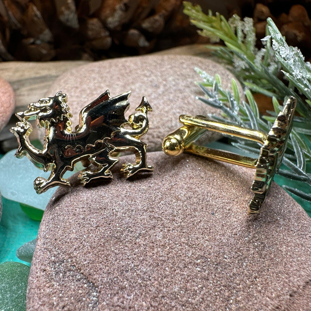 Golden Welsh Dragon Cuff Links
