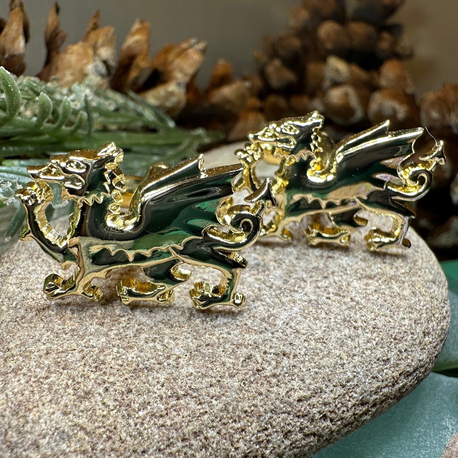 Golden Welsh Dragon Cuff Links