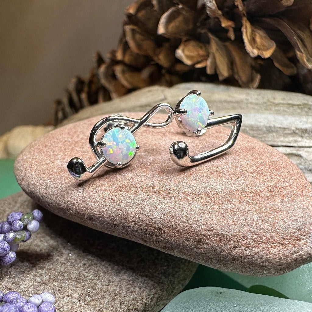 Opal Music Note Stud Earrings