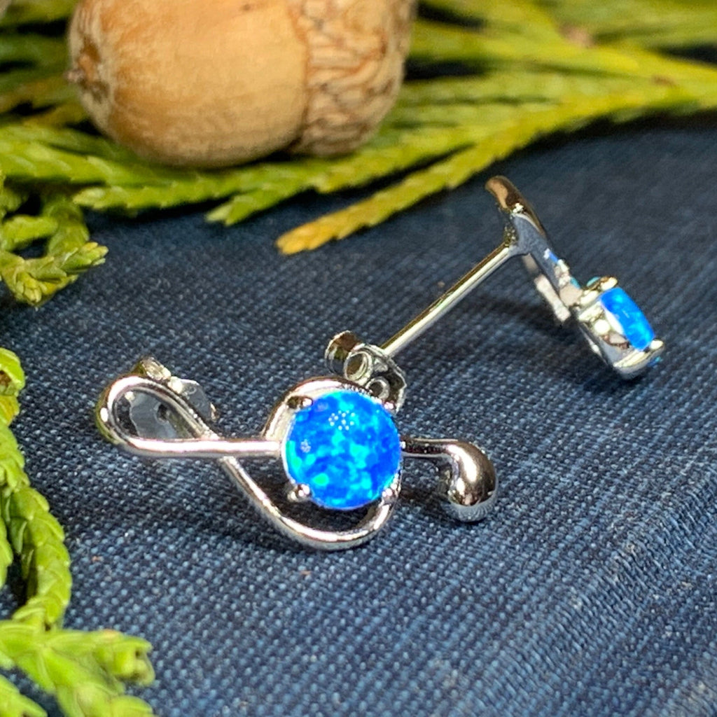 Opal Music Note Stud Earrings