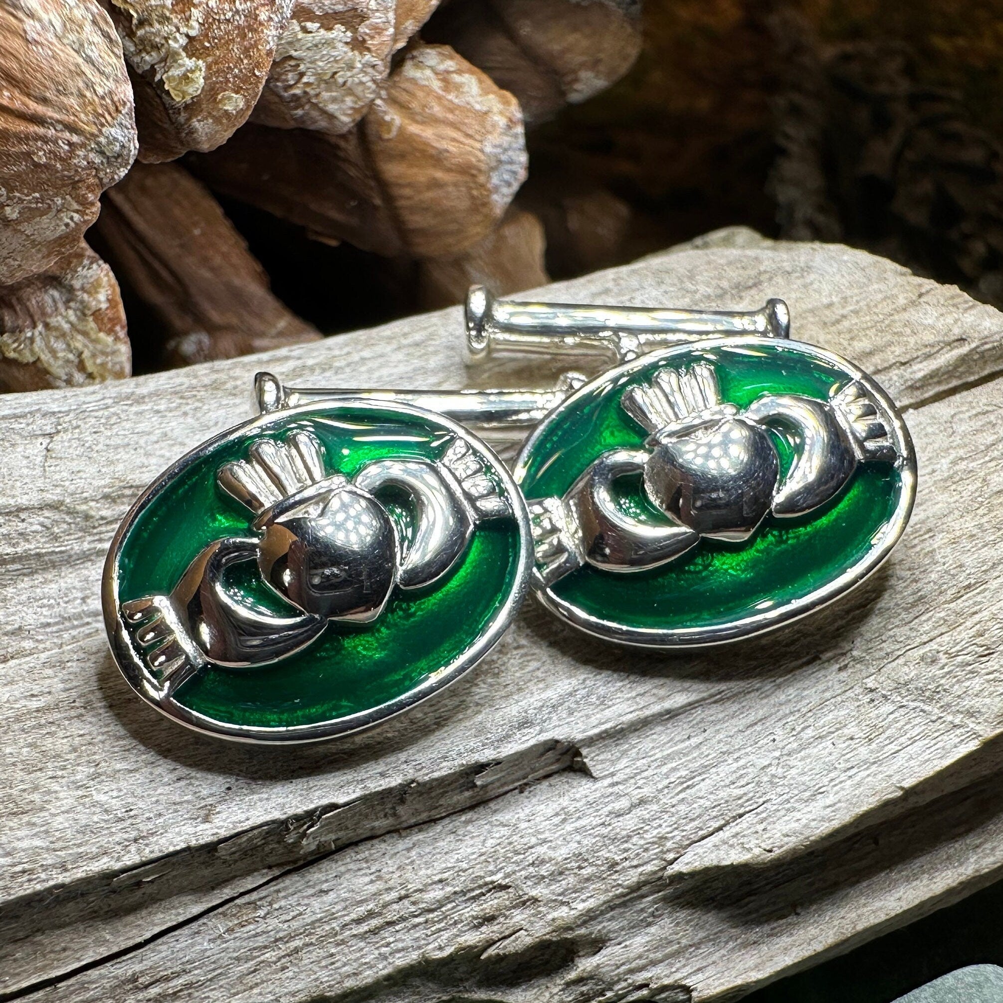 Emerald Green Claddagh Cuff Links