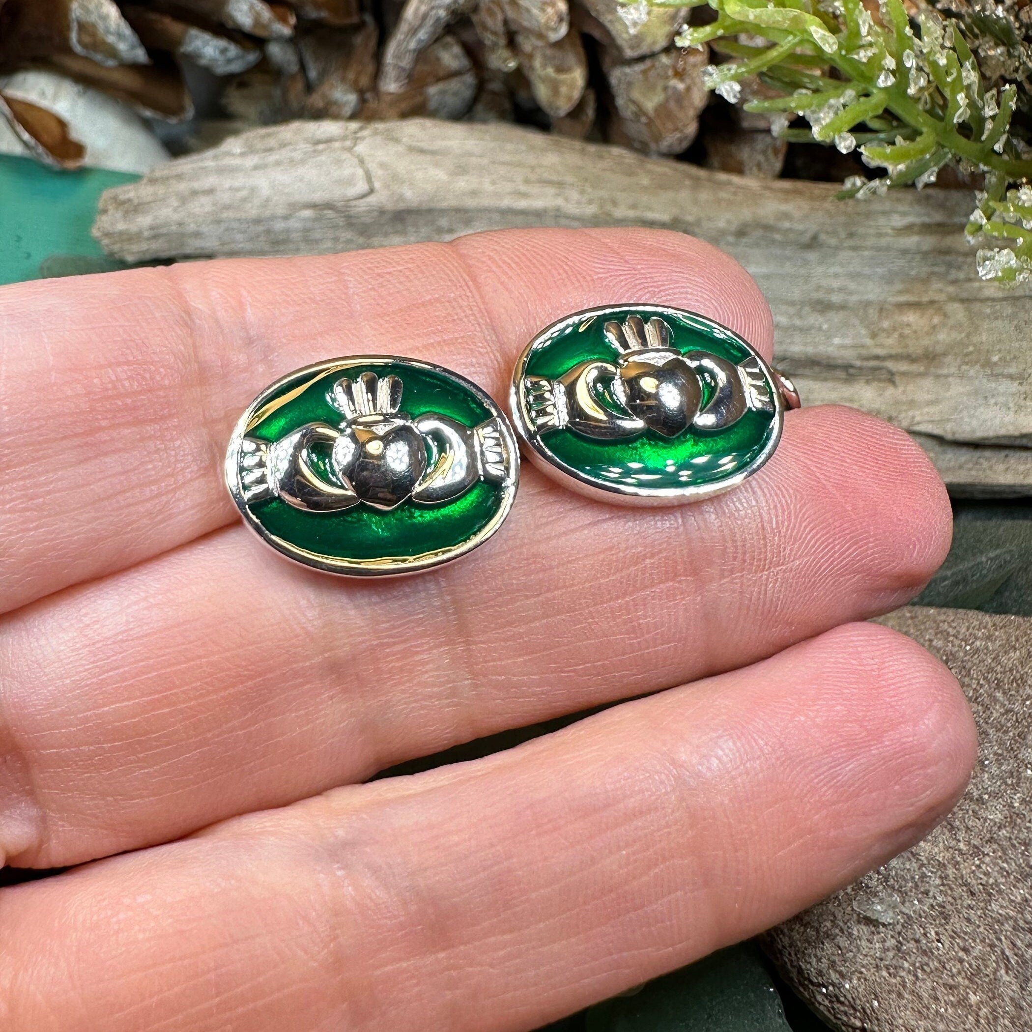 Emerald Green Claddagh Cuff Links
