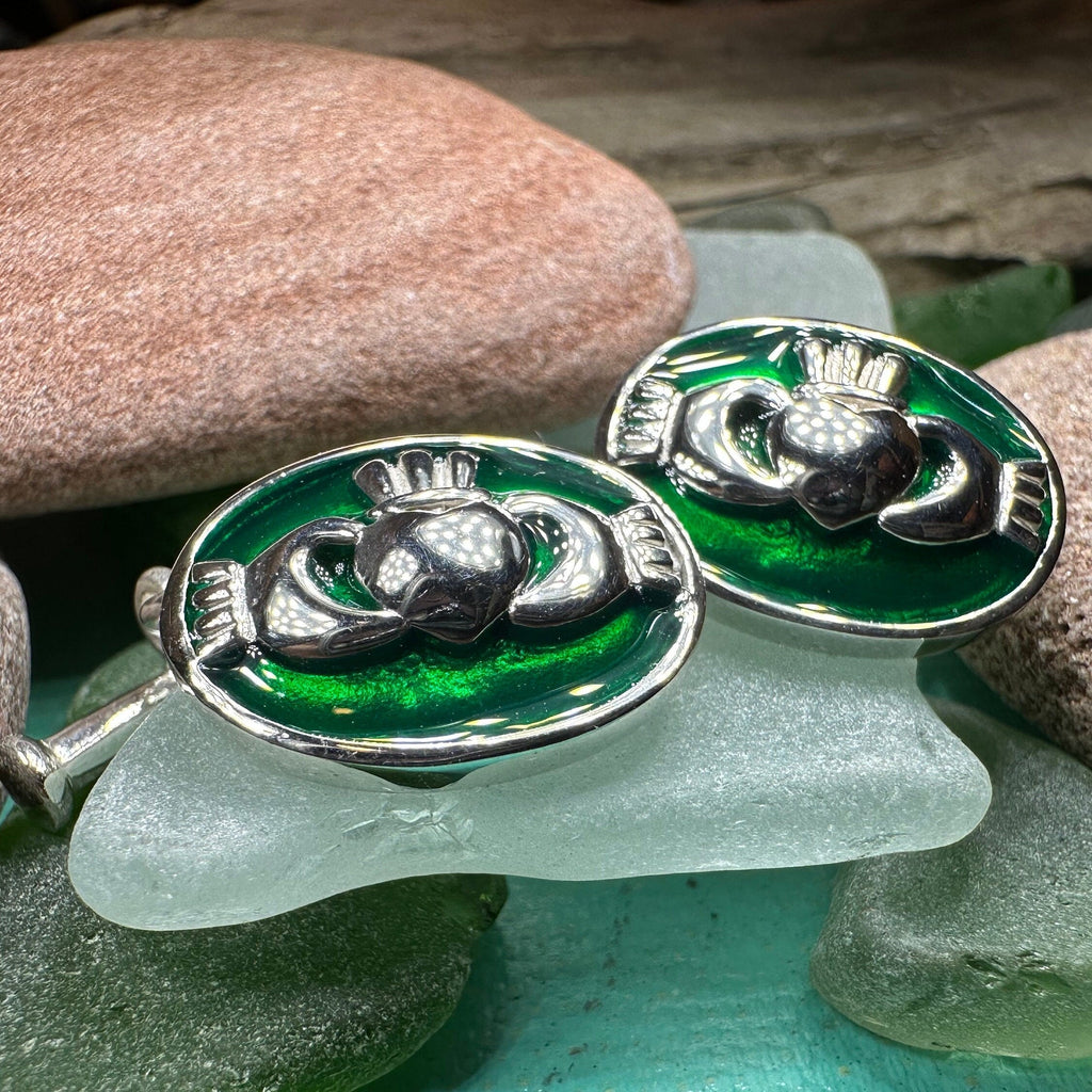 Emerald Green Claddagh Cuff Links