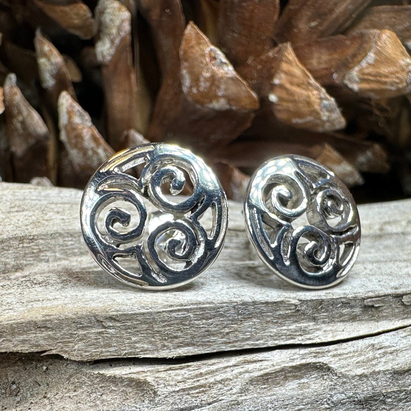 Siofra Celtic Triple Spiral Post Earrings