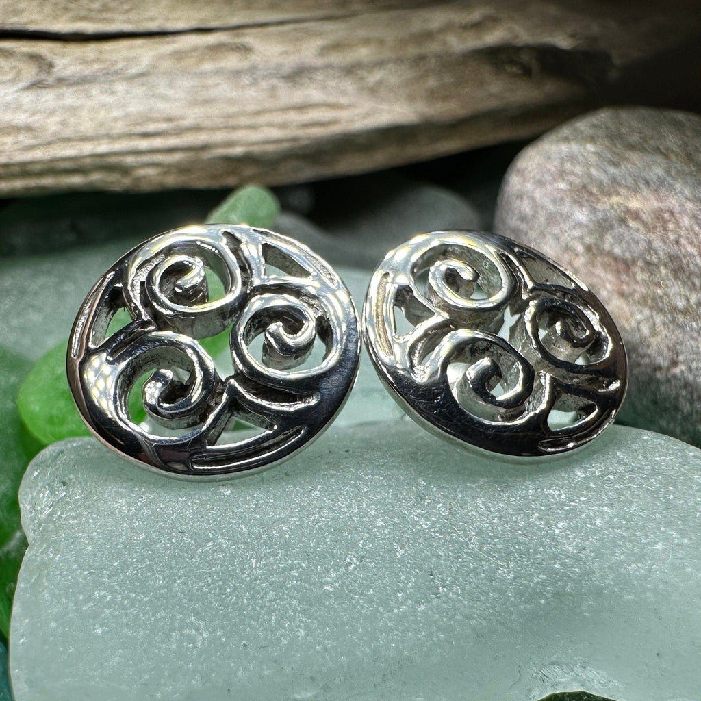 Siofra Celtic Triple Spiral Post Earrings