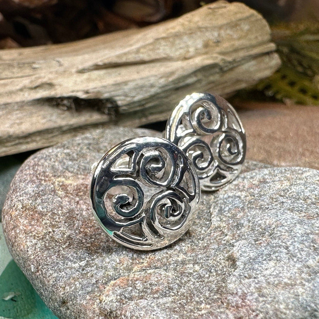 Siofra Celtic Triple Spiral Post Earrings