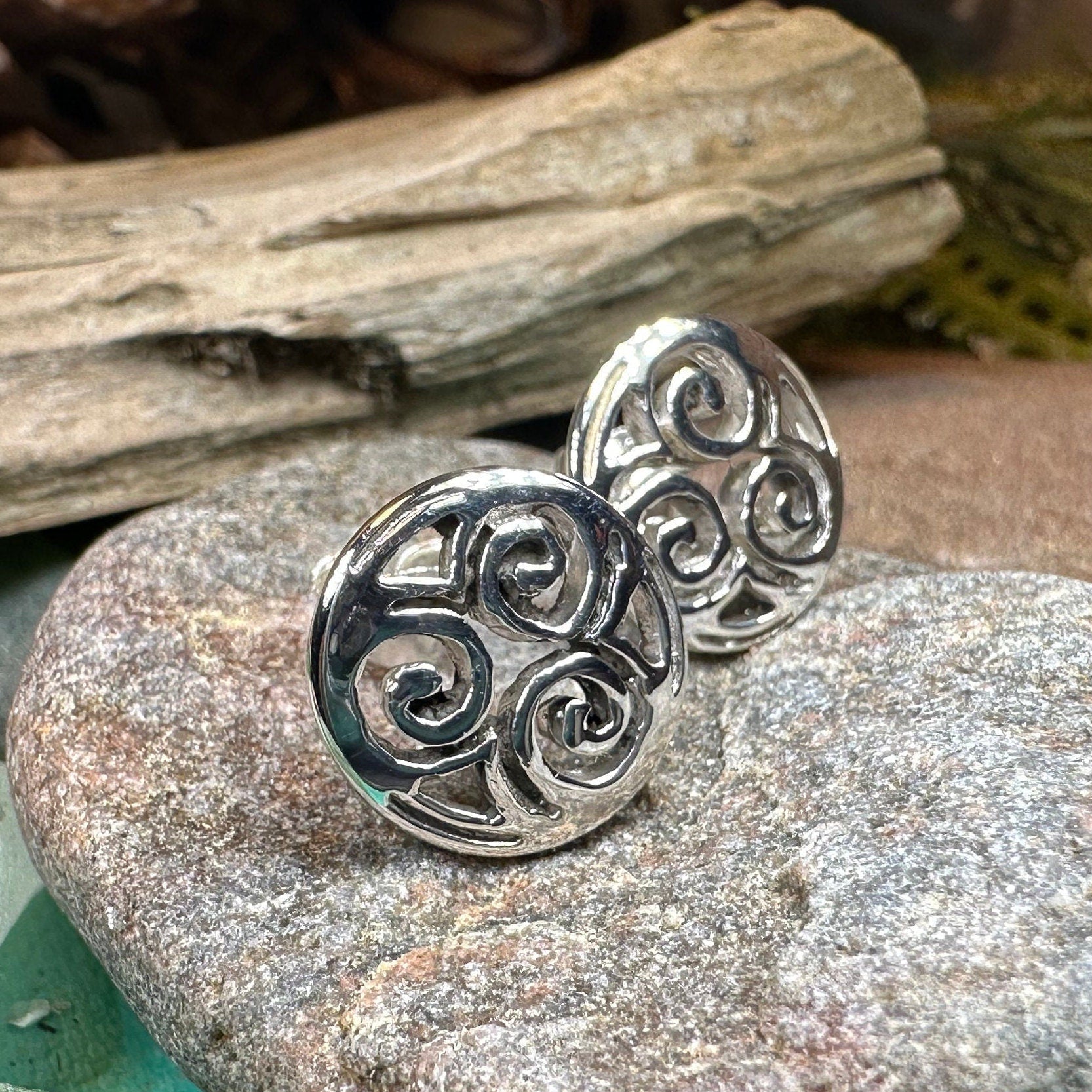 Siofra Celtic Triple Spiral Post Earrings
