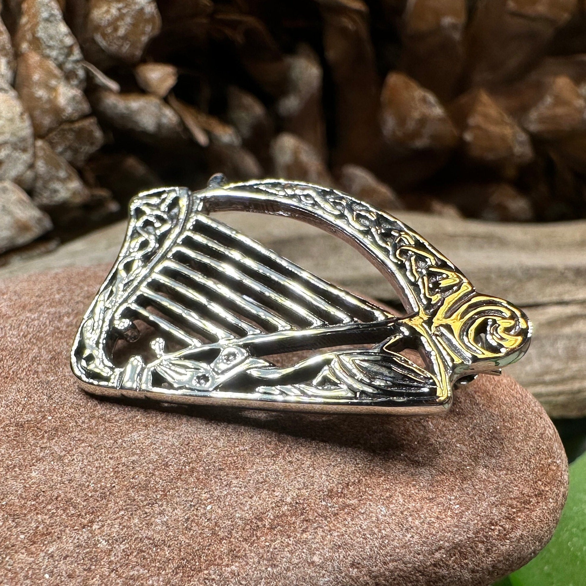 Ancient Bard Celtic Harp Brooch