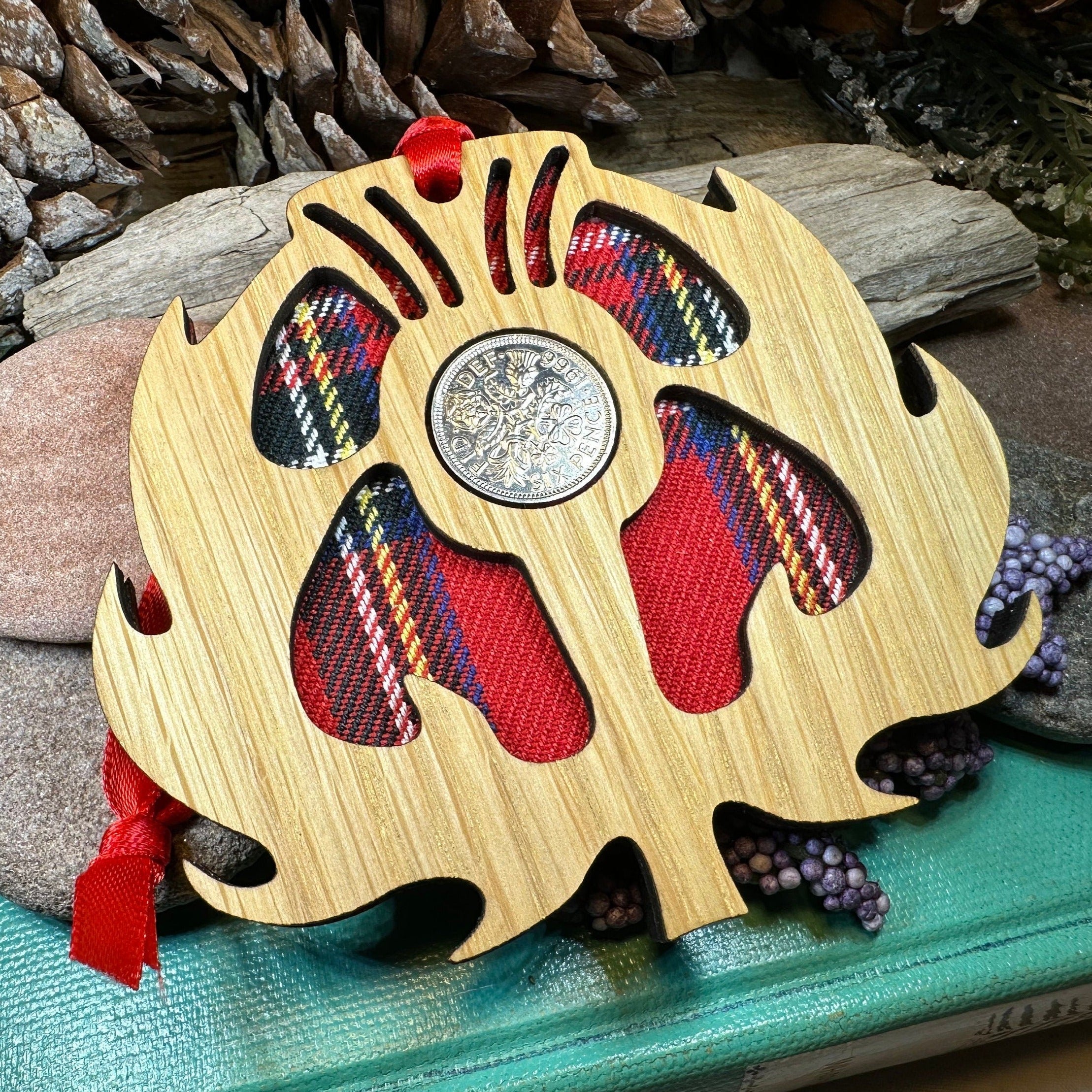 Tartan Thistle Ornament with Lucky Sixpence