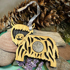 Tartan Highland Cow Lucky Sixpence Ornament