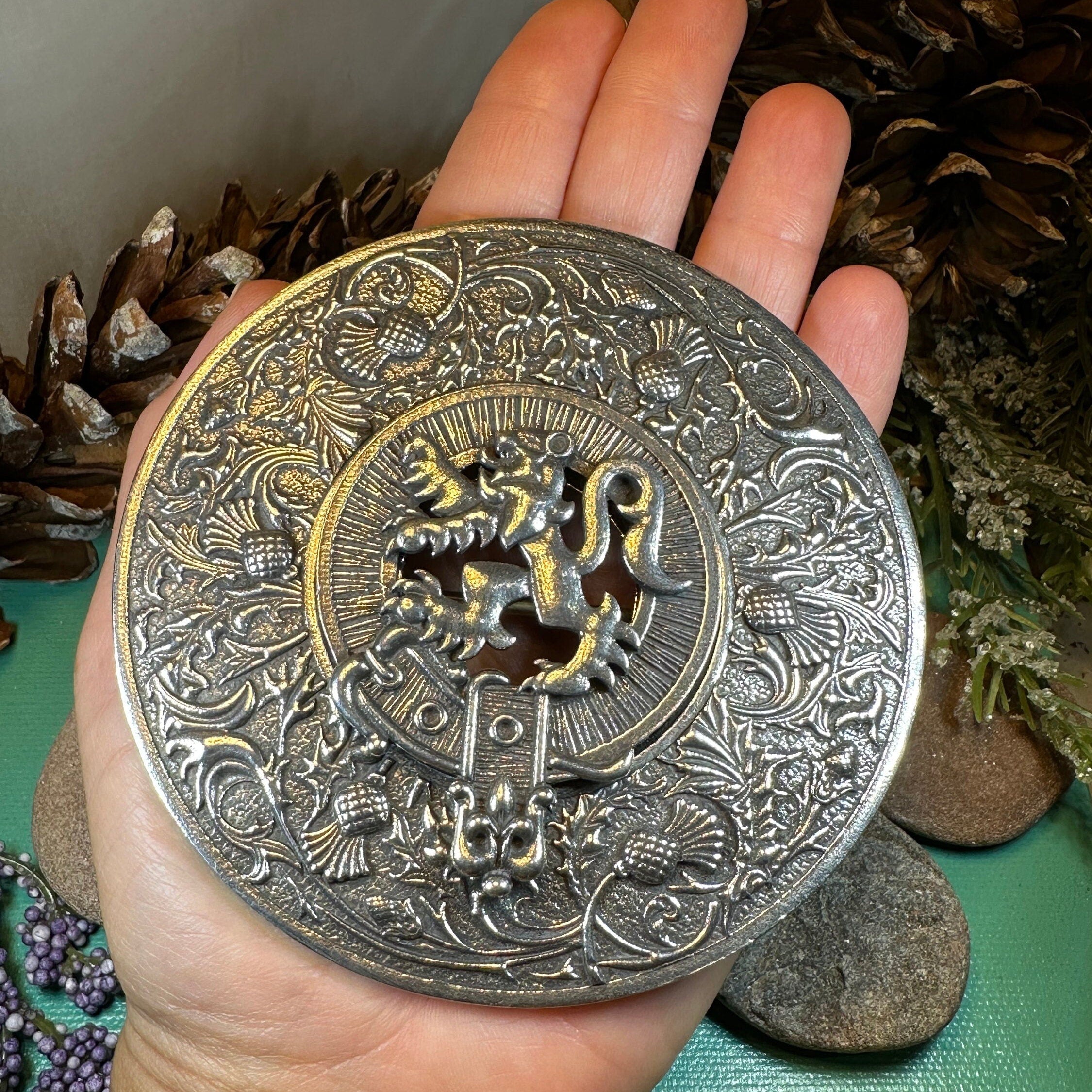 Royal Lion and Thistle Plaid Brooch