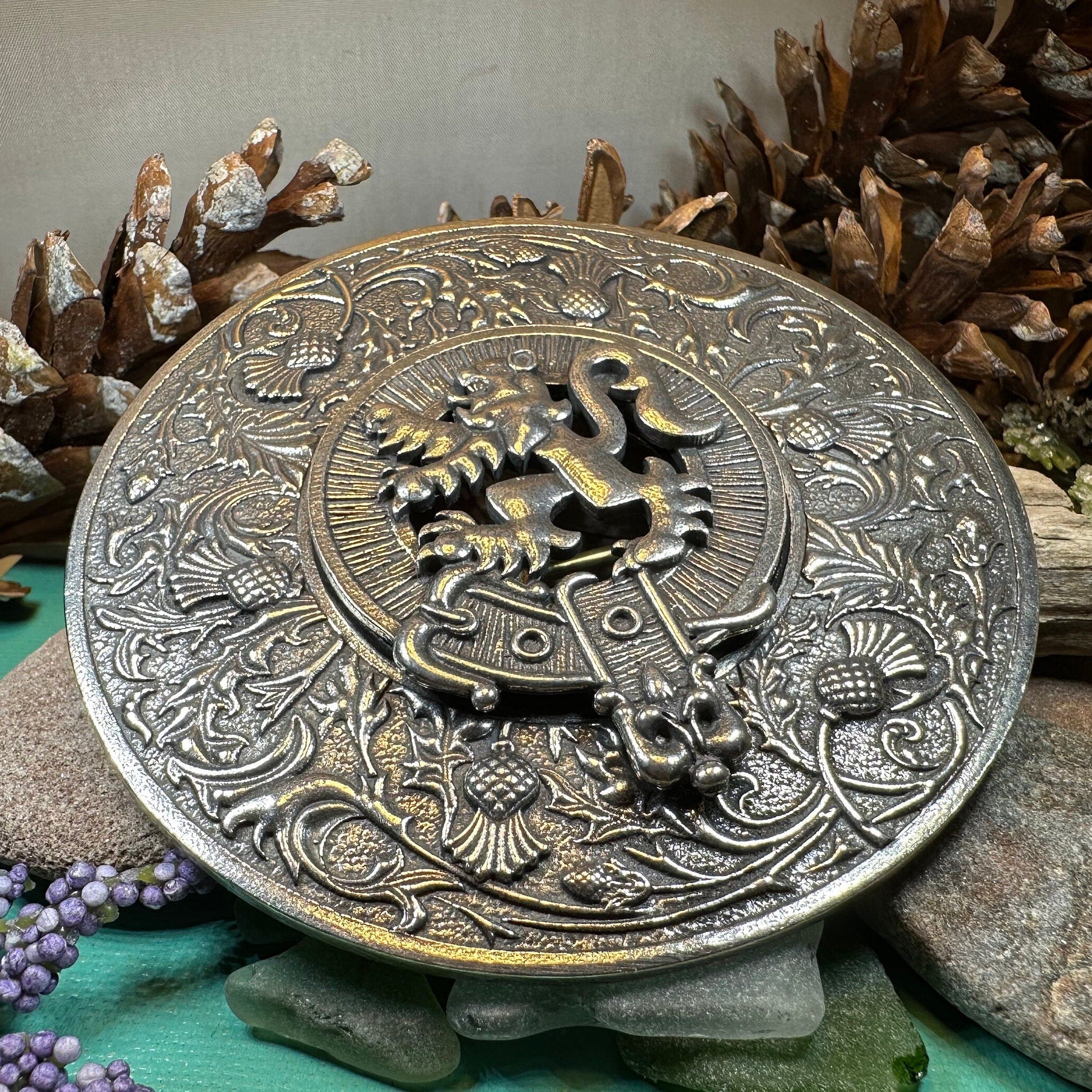 Royal Lion and Thistle Plaid Brooch