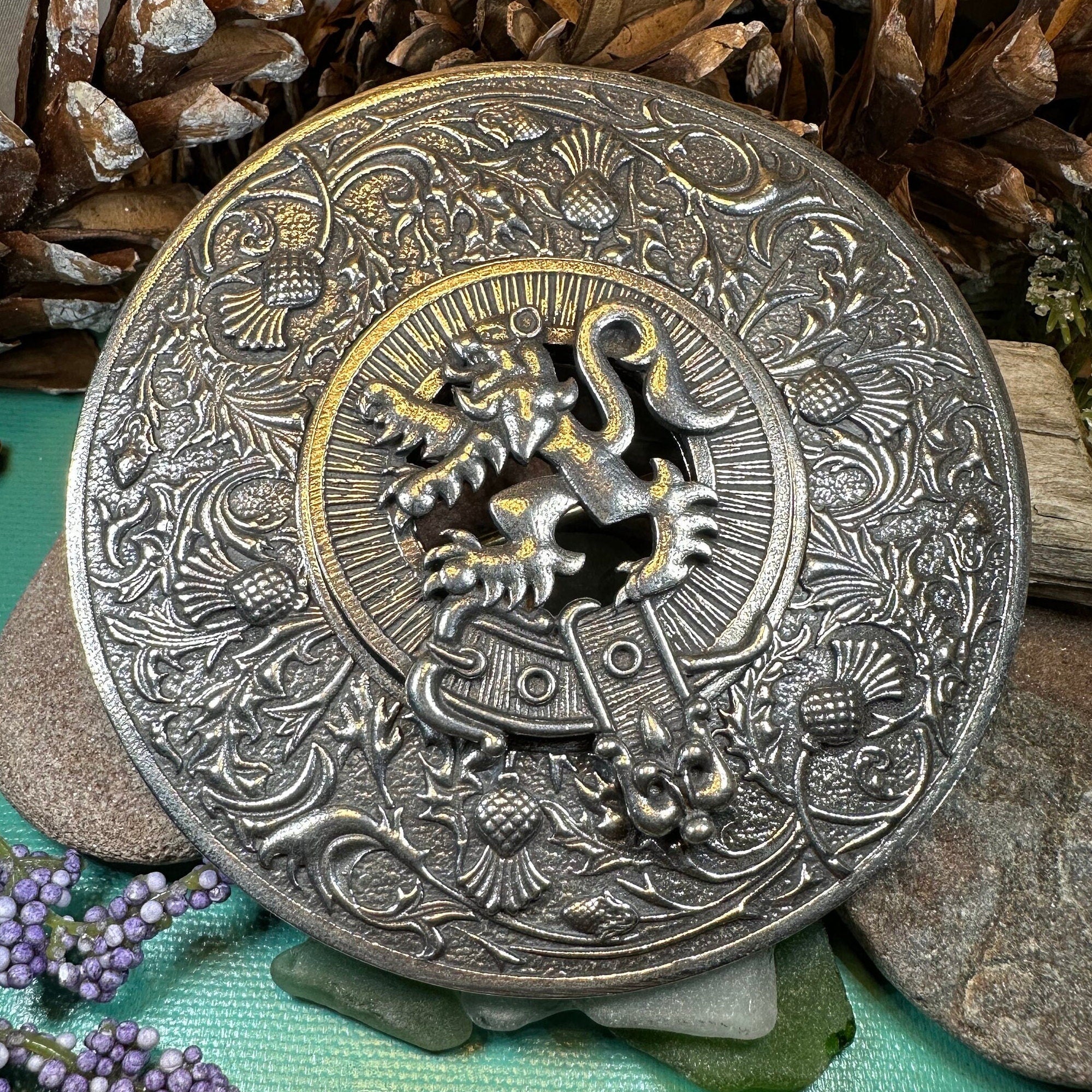 Royal Lion and Thistle Plaid Brooch