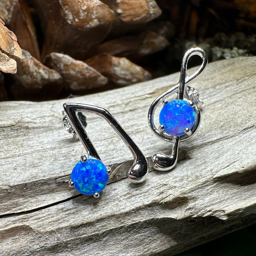 Opal Music Note Stud Earrings