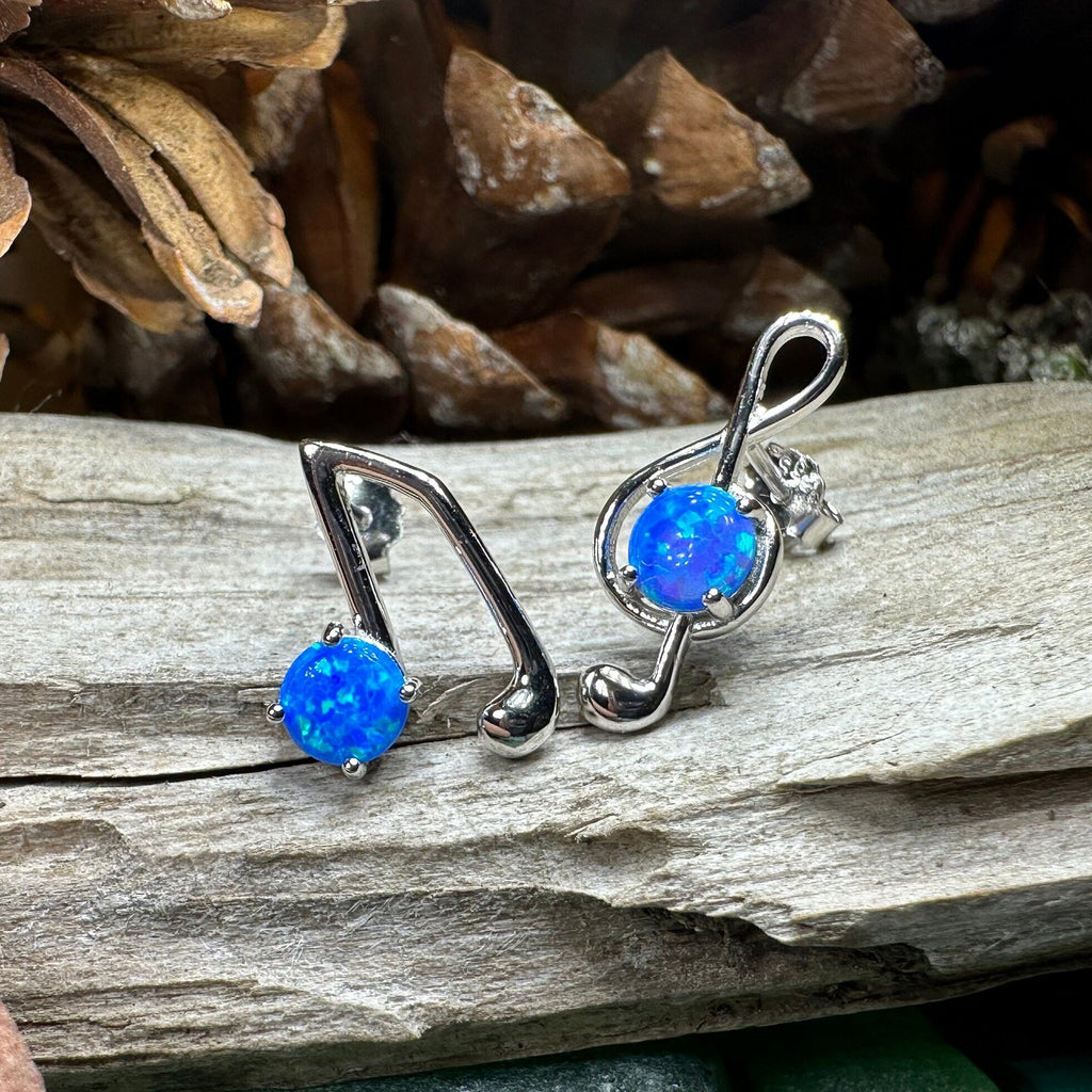 Opal Music Note Stud Earrings