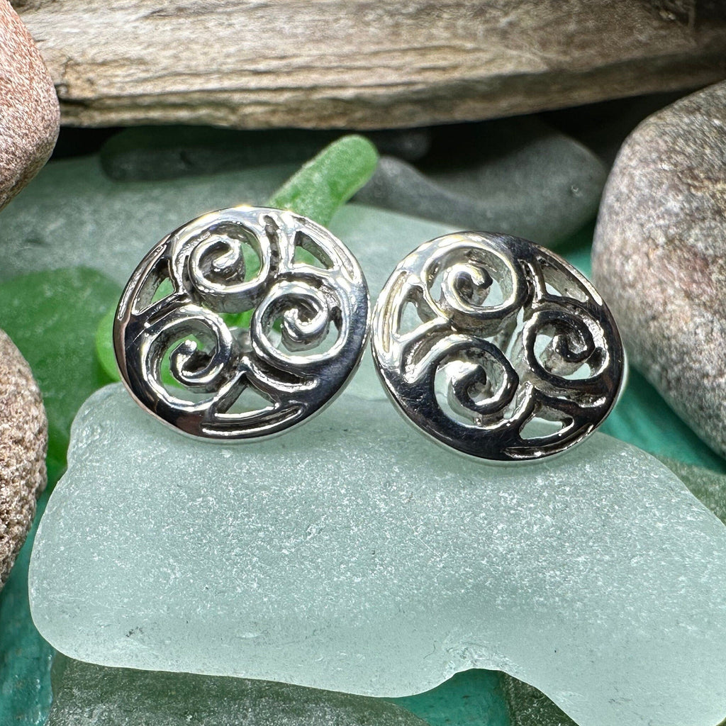 Siofra Celtic Triple Spiral Post Earrings