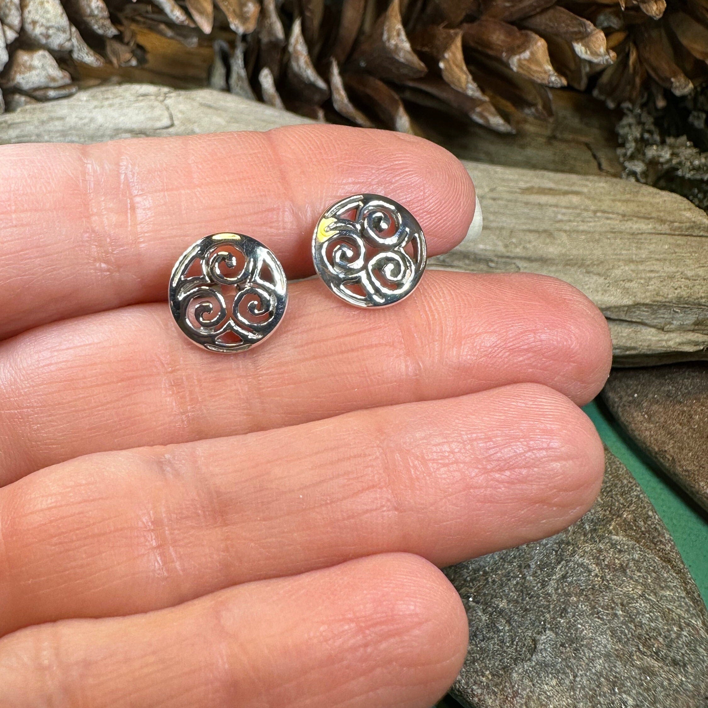 Siofra Celtic Triple Spiral Post Earrings