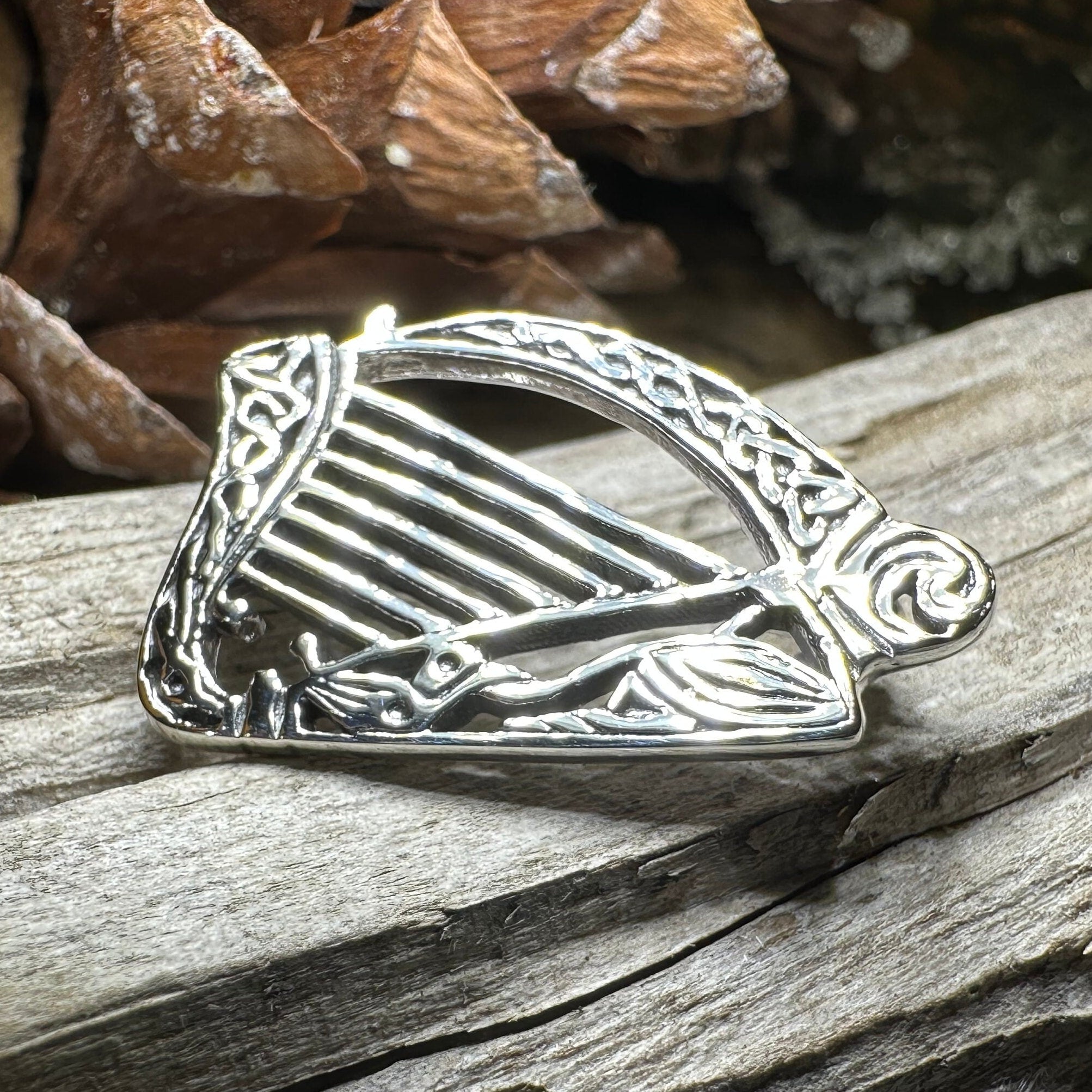 Ancient Bard Celtic Harp Brooch