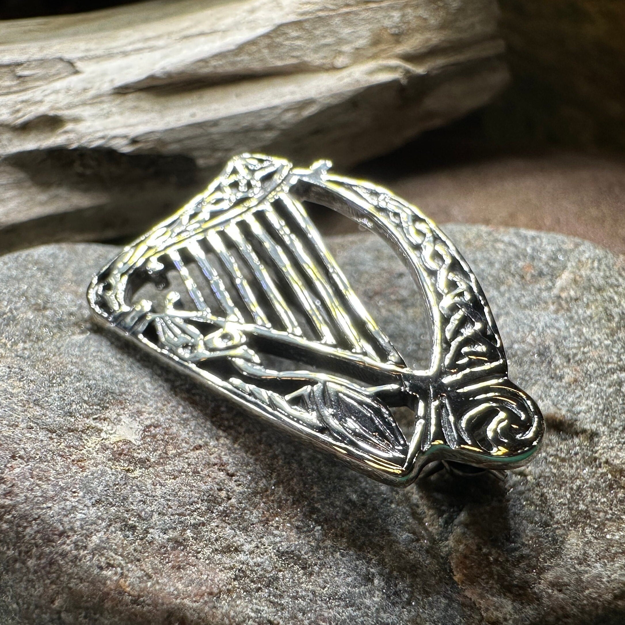 Ancient Bard Celtic Harp Brooch